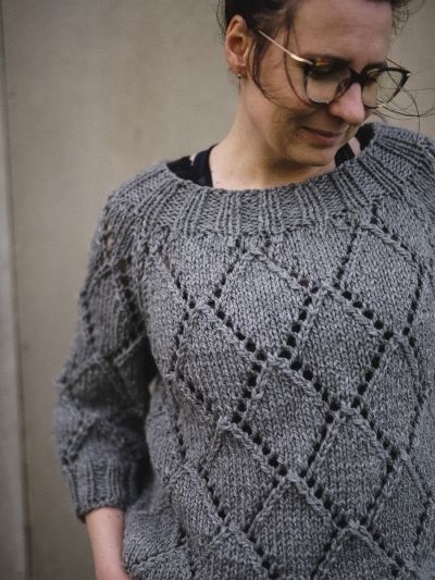 Diamond Chunky Pullover – Boat Neck & Folded Neck Knitting Pattern