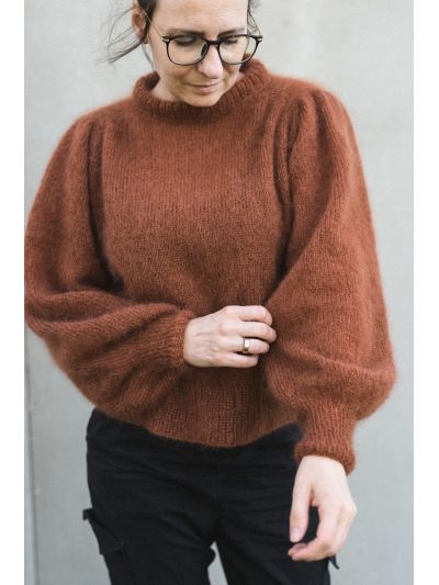 Ruke Chestnut Sweater Knitting Pattern – Hip-Length, Balloon Sleeves & 80's Inspired Design