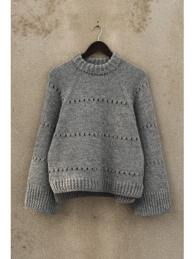 Cloudy Sweater Knitting Pattern – Hip-Length, Crew Neck & Decorative Lace Rows