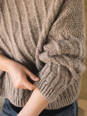 Sand Dunes Sweater Knitting Pattern – Hip-Length, Slanting Stripes & Double Neck Option