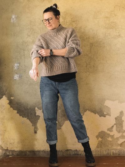 Sand Dunes Sweater Knitting Pattern – Hip-Length, Slanting Stripes & Double Neck Option