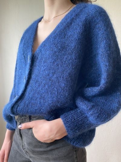 Mohair Weekend Cardigan Knitting Pattern – Hip-Length, V-Neck & Balloon Sleeves